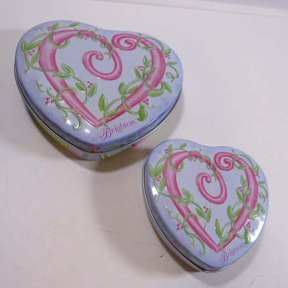 Brighton Embossed Pink Heart with Vines (2) Tins (small & large) LIKE NEW - Picture 1 of 8